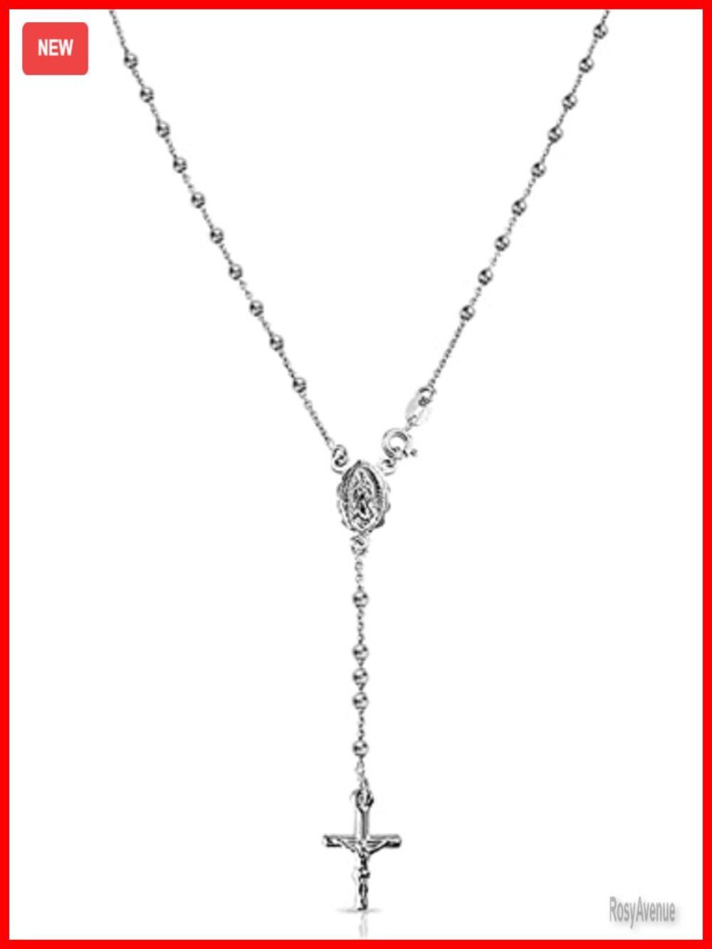 Savlano 925 Sterling Silver Italian Bead Chain Cross Rosary Virgin Mary Pendant